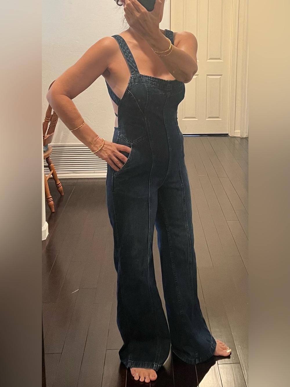 We The Free Dark Blue Denim Wide-Leg Overalls